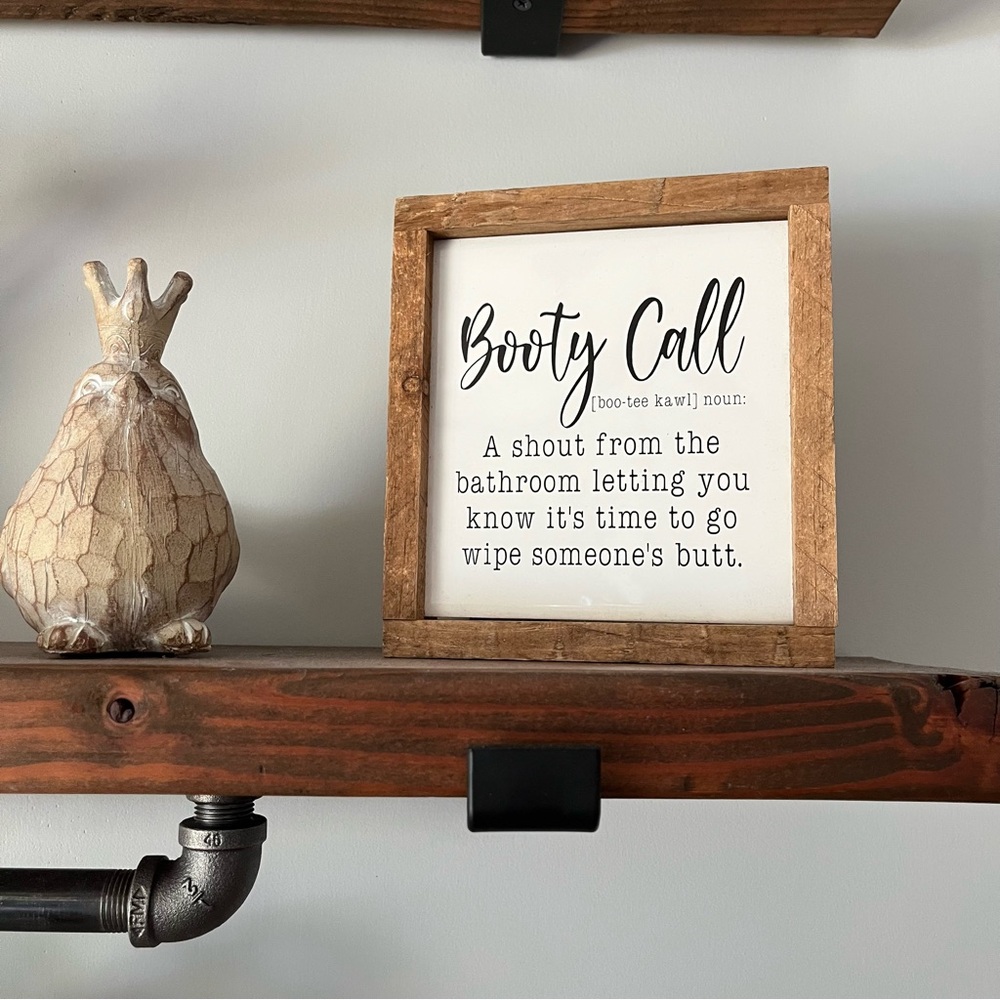 Funny Bathroom sign rustic wood tile kids WT Custom Designs Booty Call NEW